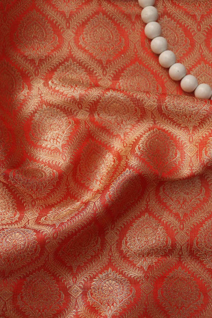 Orange Banarasi Brocade Silk Fabric ( 1 Mtr ) - Luxurion World