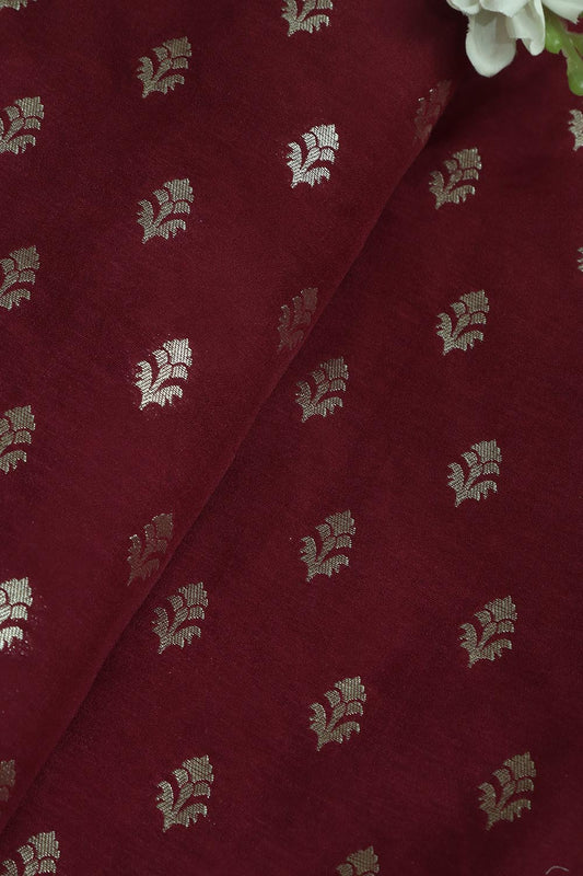 Stunning Maroon Banarasi Silk Fabric ( 1 Mtr ) - Luxurion World