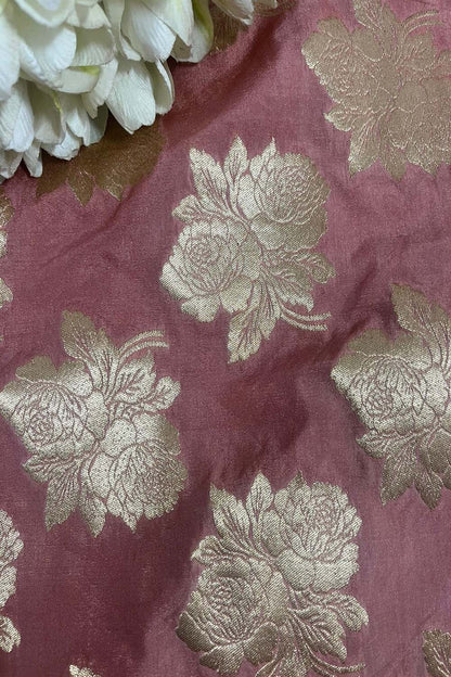 Onion Pink Banarasi Silk Fabric ( 1 Mtr ) - Luxurion World