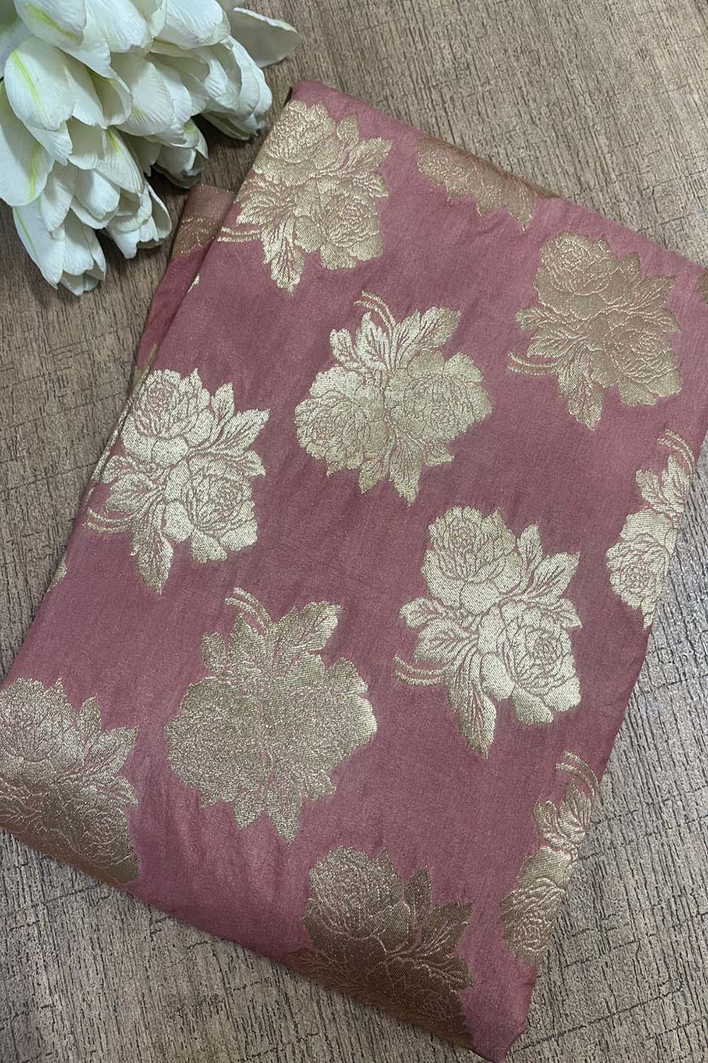 Onion Pink Banarasi Silk Fabric ( 1 Mtr ) - Luxurion World