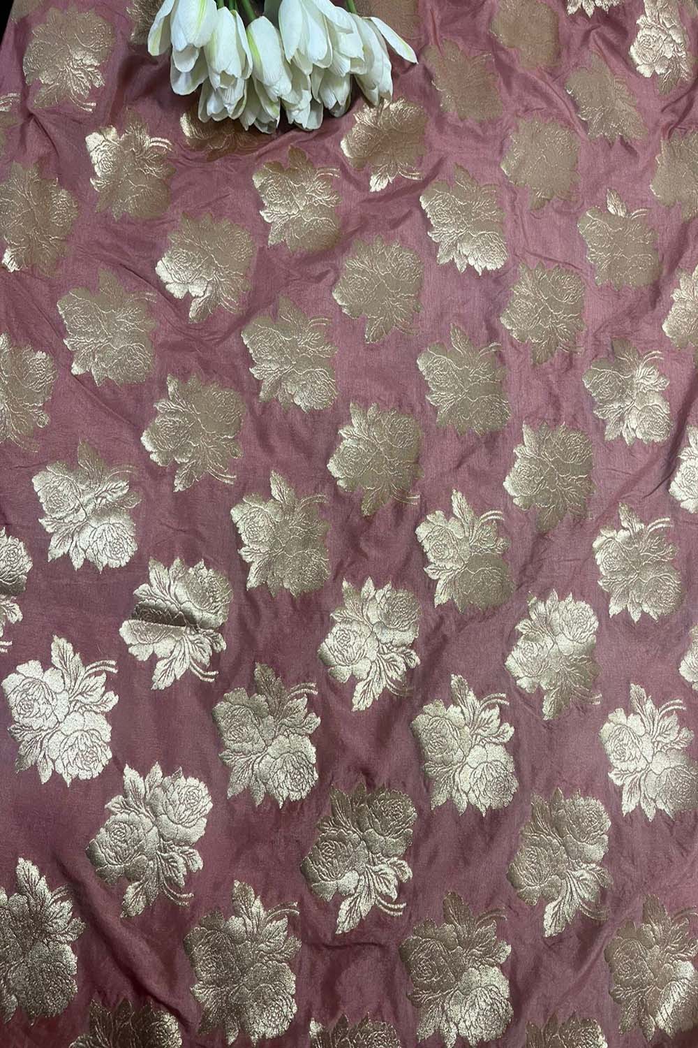 Onion Pink Banarasi Silk Fabric ( 1 Mtr ) - Luxurion World