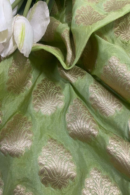 Green Banarasi Silk Fabric: Luxurious and Elegant ( 1 Mtr ) - Luxurion World