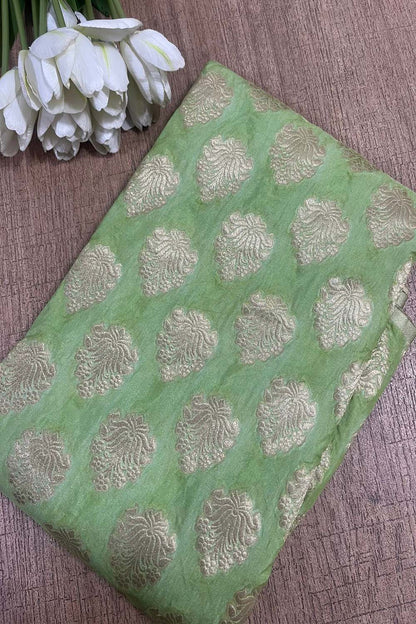 Green Banarasi Silk Fabric: Luxurious and Elegant ( 1 Mtr ) - Luxurion World