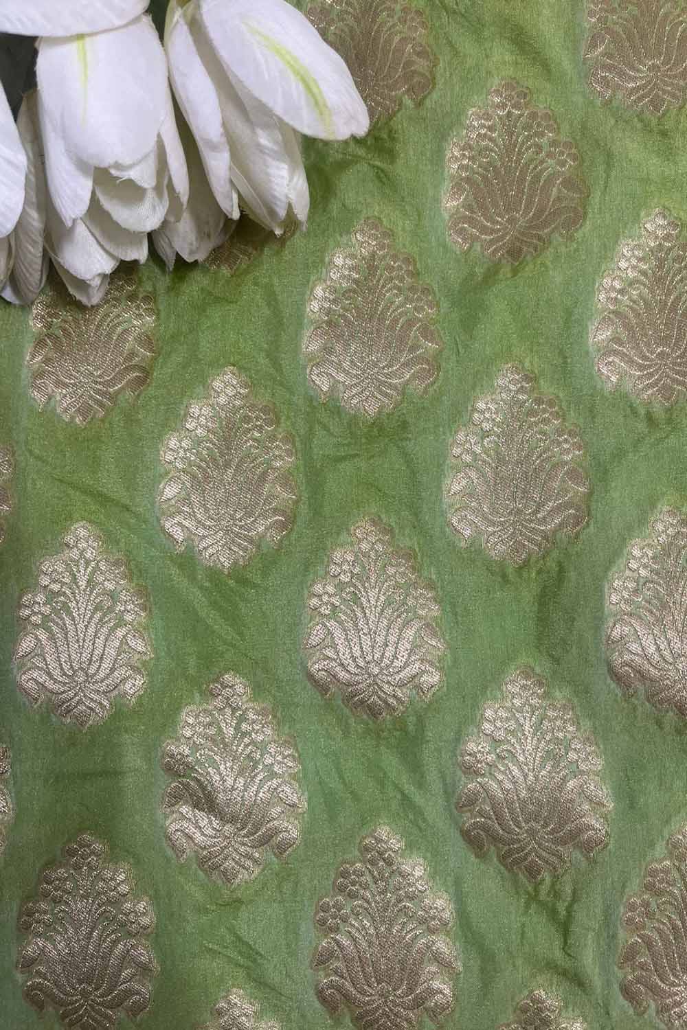 Green Banarasi Silk Fabric: Luxurious and Elegant ( 1 Mtr ) - Luxurion World