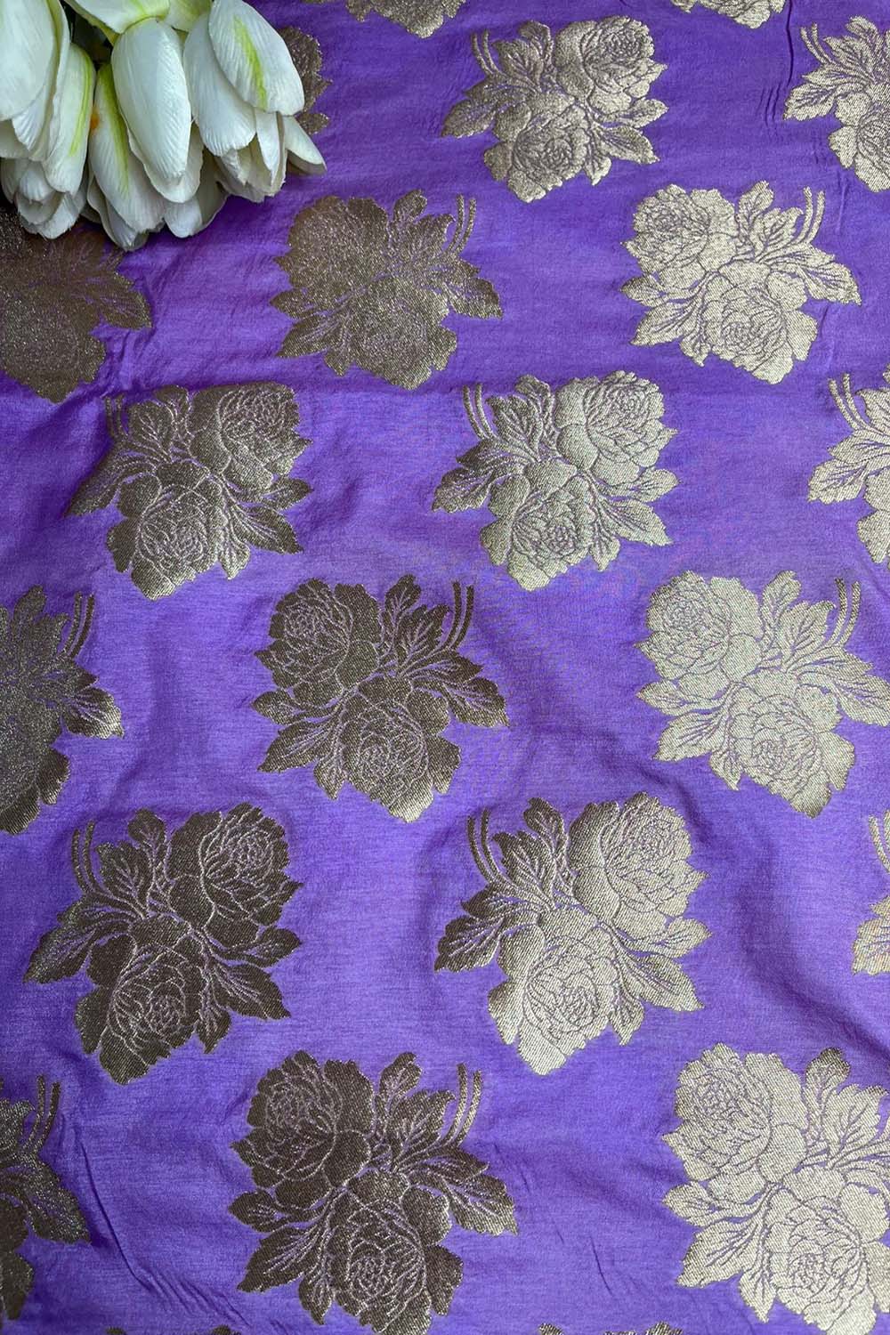 Luxurious Purple Banarasi Silk Fabric ( 1 Mtr ) - Luxurion World