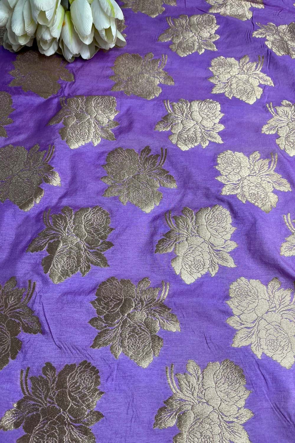 Luxurious Purple Banarasi Silk Fabric ( 1 Mtr ) - Luxurion World