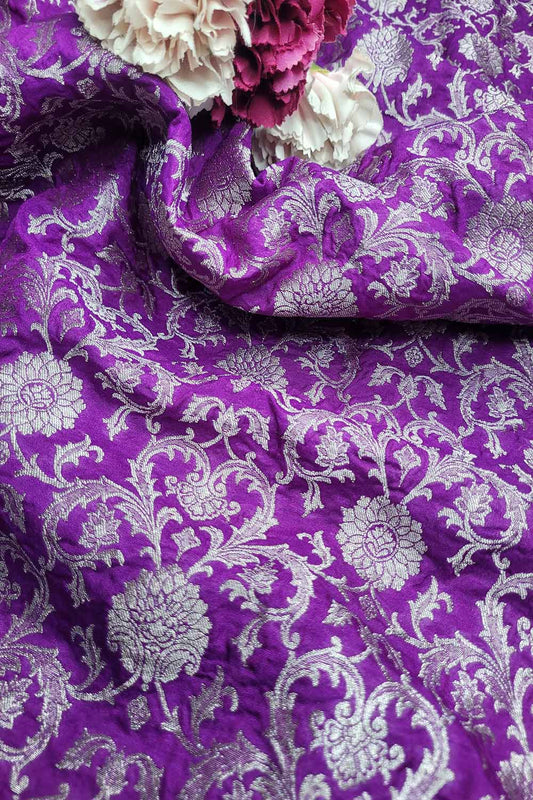 Exquisite Purple Banarasi Silk Fabric - Luxurious Elegance ( 1 Mtr ) - Luxurion World