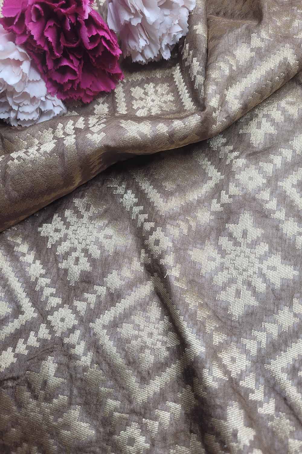 Browinsh Grey Banarasi Silk Fabric ( 1 Mtr ) - Luxurion World