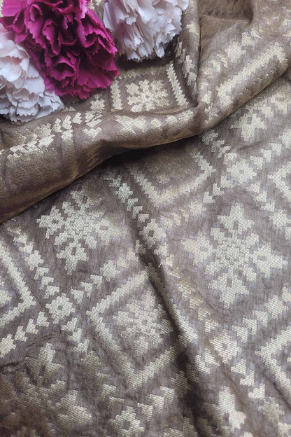 Browinsh Grey Banarasi Silk Fabric ( 1 Mtr ) - Luxurion World