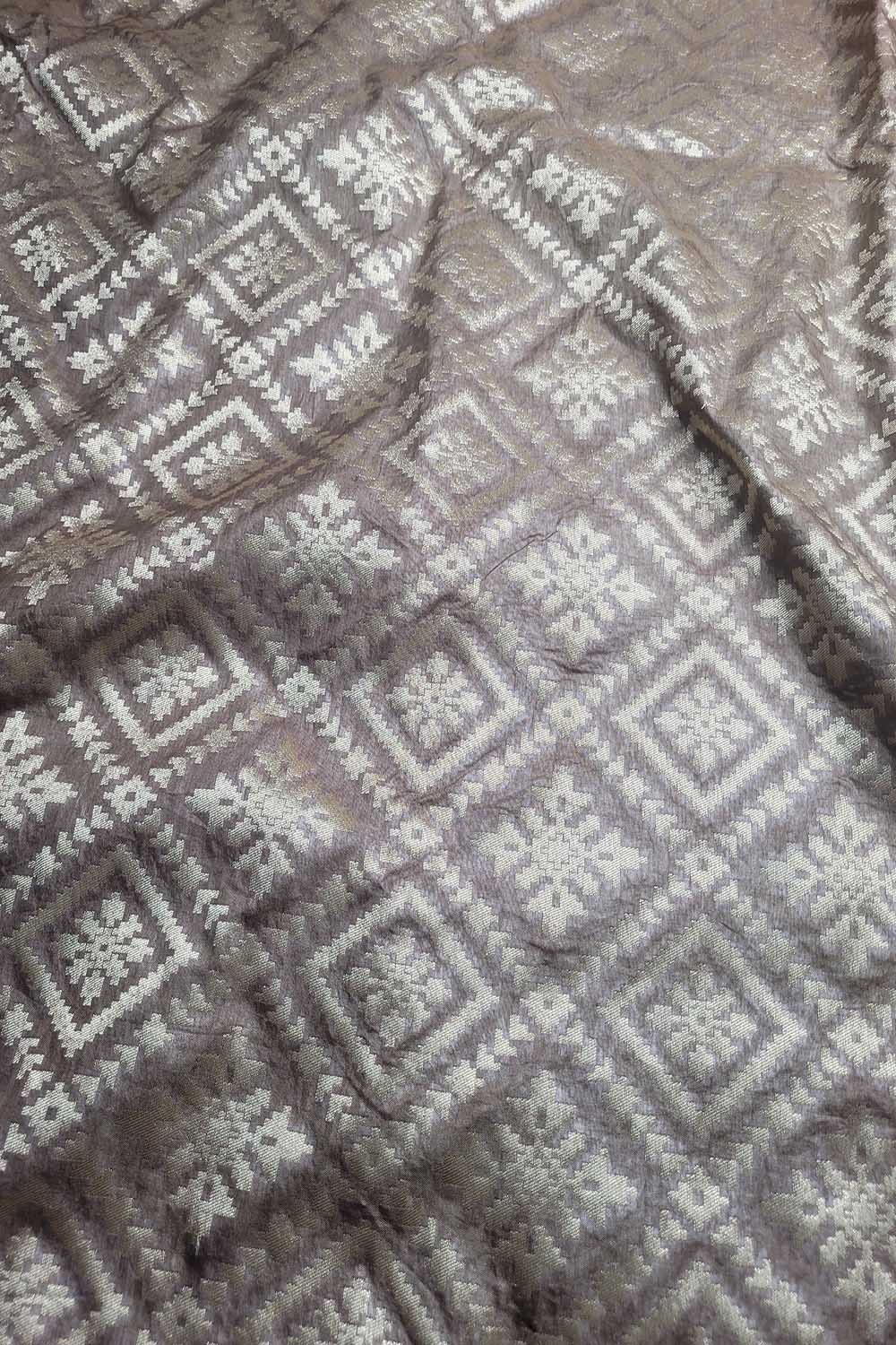 Browinsh Grey Banarasi Silk Fabric ( 1 Mtr ) - Luxurion World