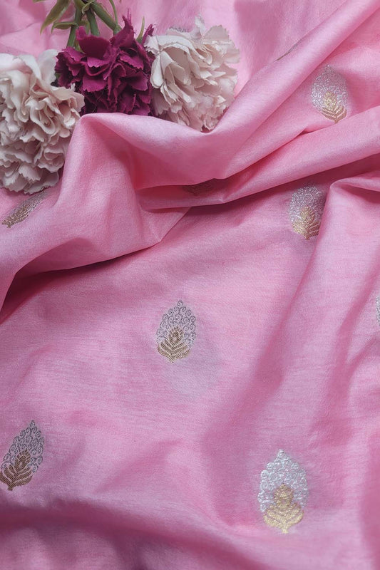 Beautiful Pink Banarasi Silk Fabric ( 1 Mtr ) - Luxurion World