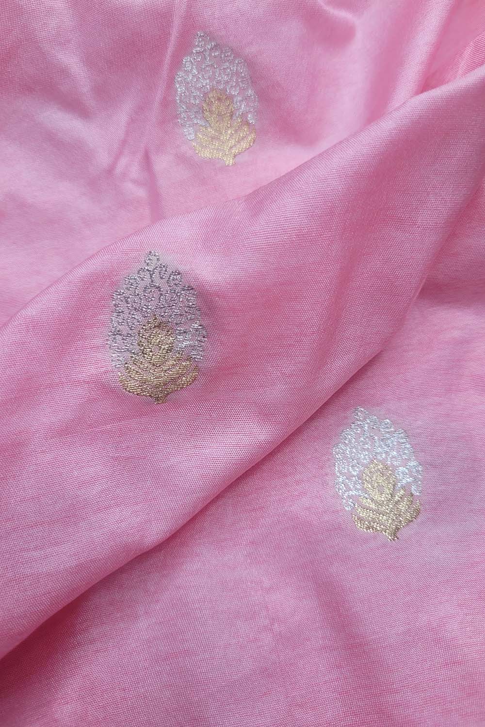 Beautiful Pink Banarasi Silk Fabric ( 1 Mtr ) - Luxurion World