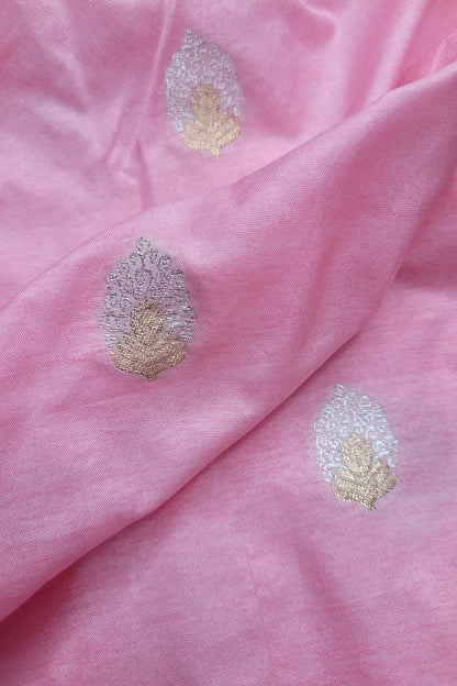 Beautiful Pink Banarasi Silk Fabric ( 1 Mtr ) - Luxurion World