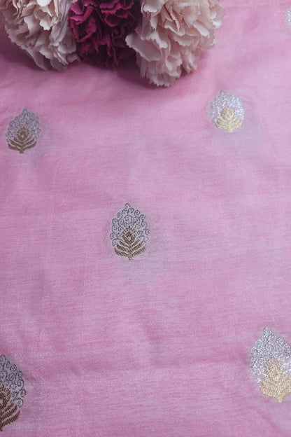 Beautiful Pink Banarasi Silk Fabric ( 1 Mtr ) - Luxurion World