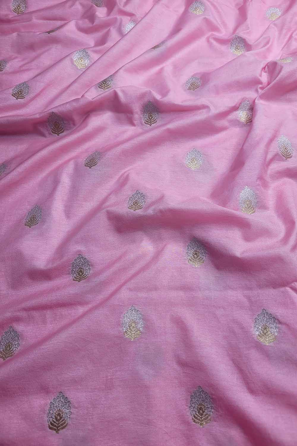 Beautiful Pink Banarasi Silk Fabric ( 1 Mtr ) - Luxurion World