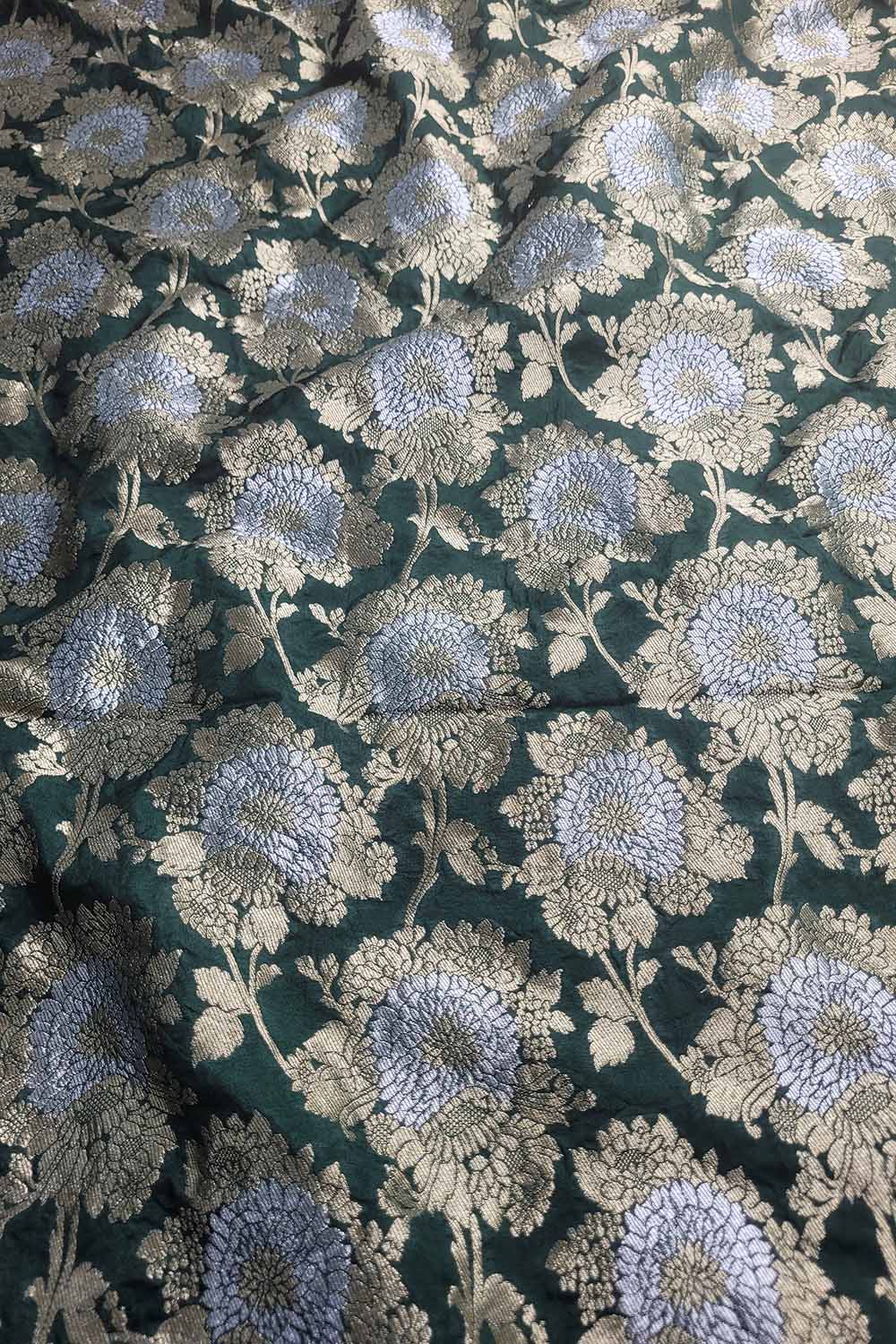 Green Banarasi Silk Sona Roopa Fabric: Luxurious and Elegant ( 1 Mtr ) - Luxurion World