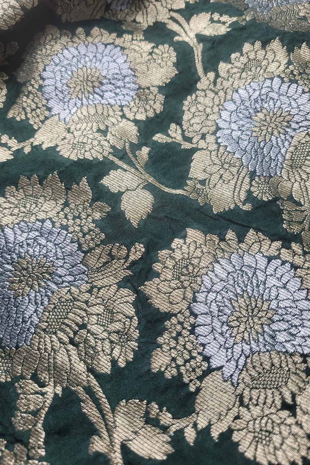 Green Banarasi Silk Sona Roopa Fabric: Luxurious and Elegant ( 1 Mtr ) - Luxurion World