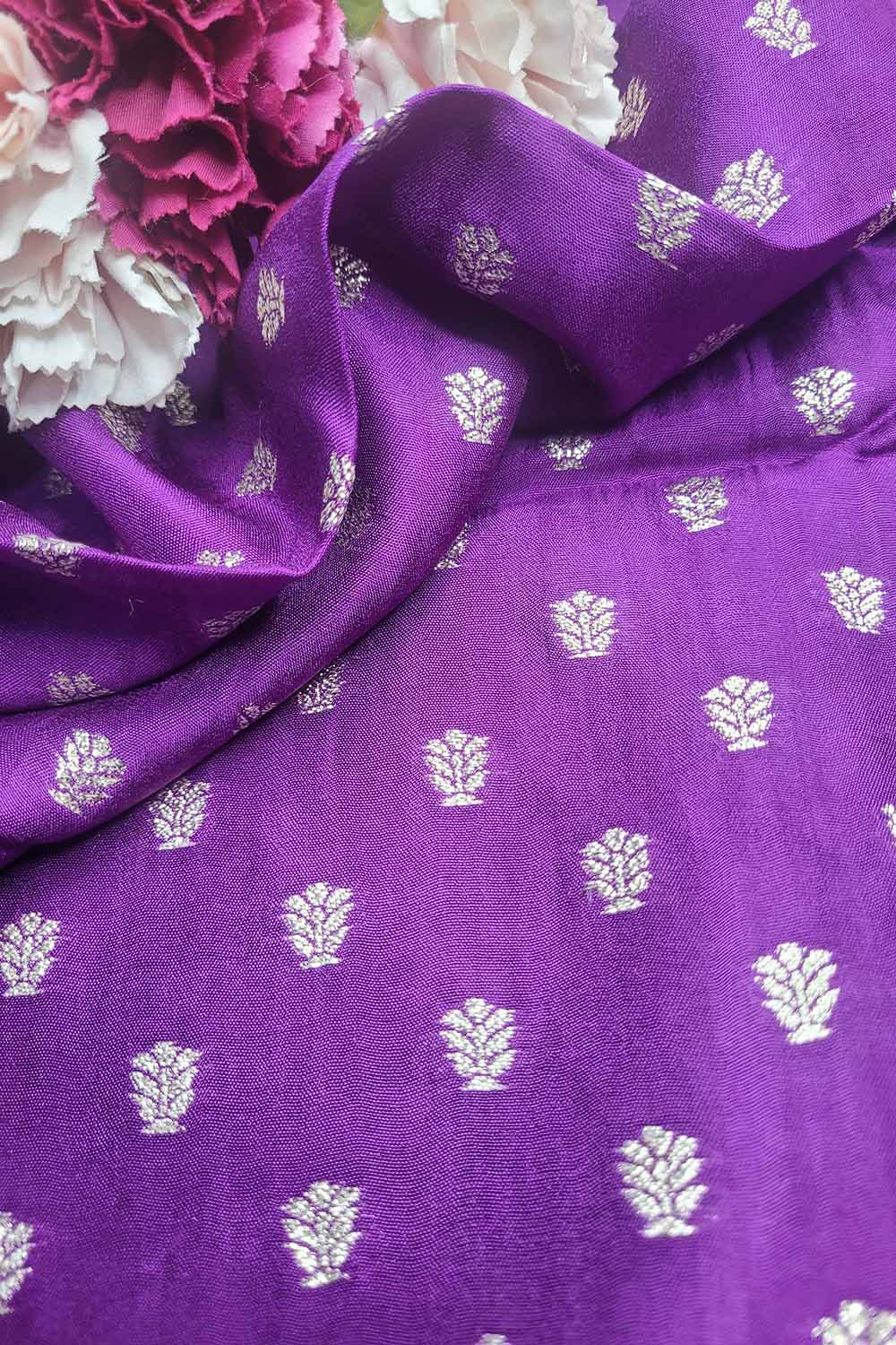 Exquisite Purple Banarasi Booti Design Silk Fabric - Luxurious Elegance ( 1 Mtr ) - Luxurion World