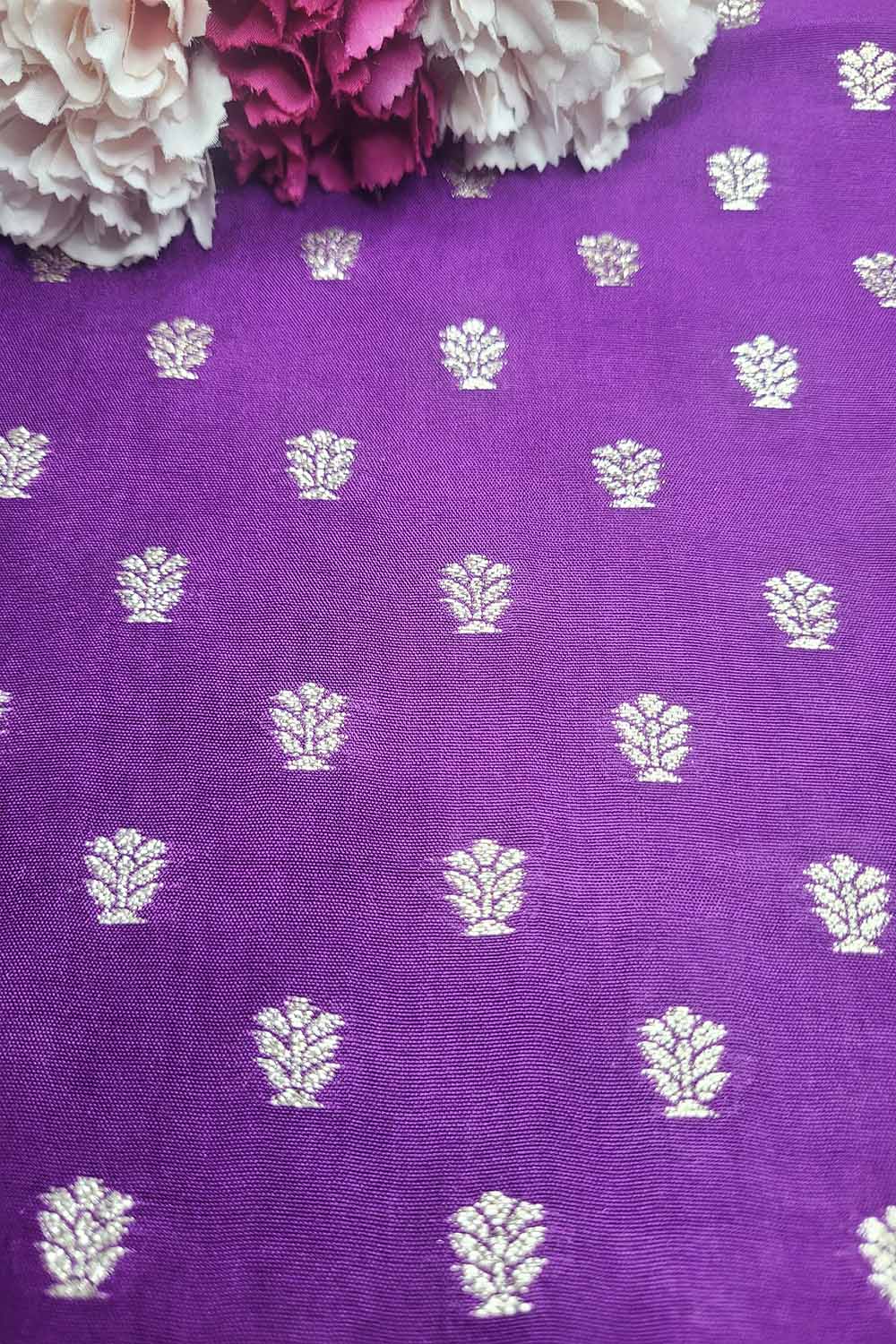 Exquisite Purple Banarasi Booti Design Silk Fabric - Luxurious Elegance ( 1 Mtr ) - Luxurion World