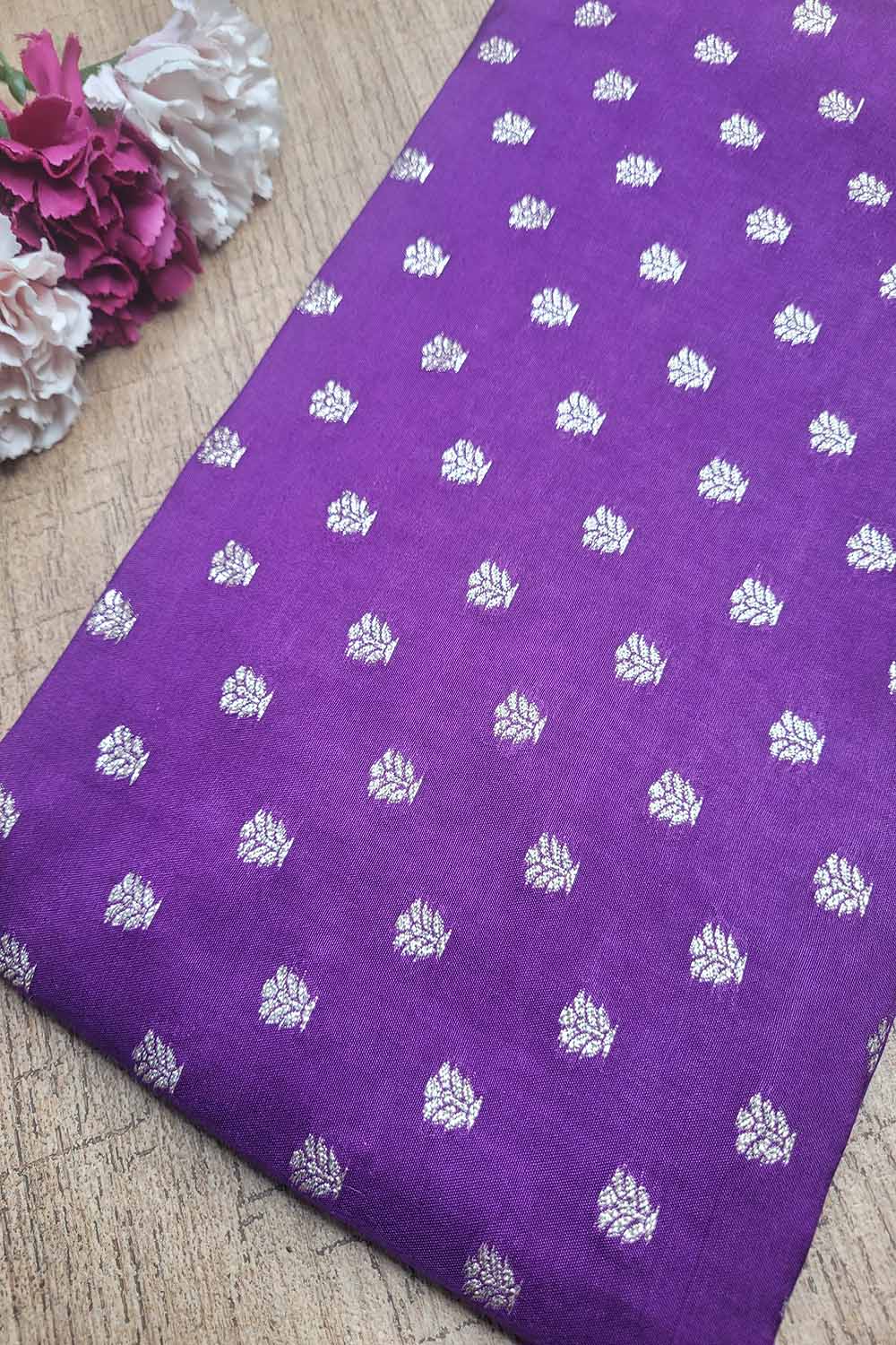 Exquisite Purple Banarasi Booti Design Silk Fabric - Luxurious Elegance ( 1 Mtr ) - Luxurion World