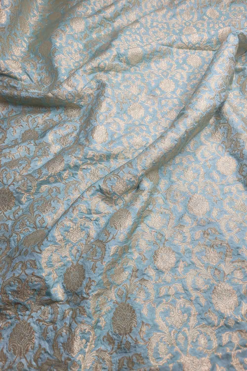 Blue Banarasi Silk Jaal Work Fabric - Luxurious and Elegant  ( 1 Mtr ) - Luxurion World