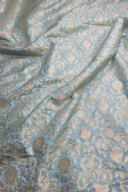 Blue Banarasi Silk Jaal Work Fabric - Luxurious and Elegant  ( 1 Mtr ) - Luxurion World