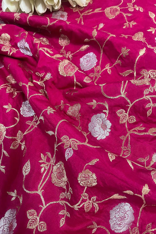 Pretty in Pink: Banarasi Silk Sona Roopa Fabric ( 1 Mtr ) - Luxurion World