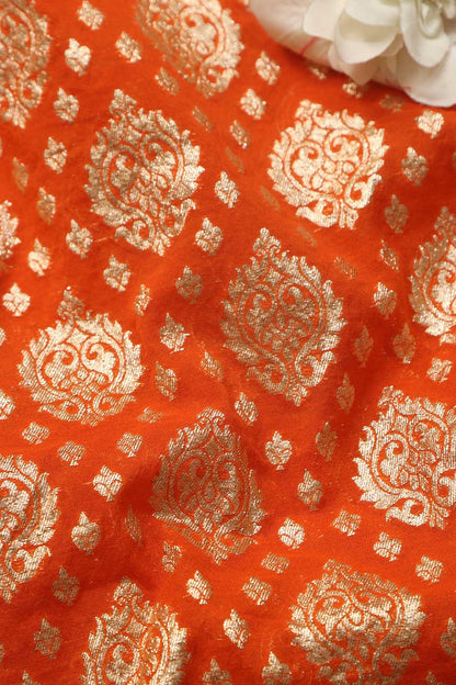 Luxurious Orange Banarasi Chanderi Silk Fabric ( 1 Mtr ) - Luxurion World