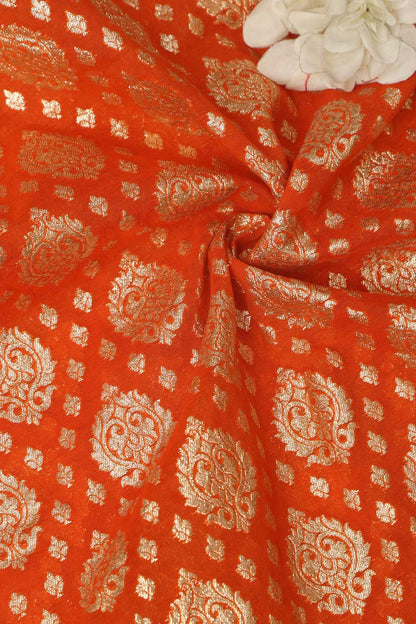 Luxurious Orange Banarasi Chanderi Silk Fabric ( 1 Mtr ) - Luxurion World