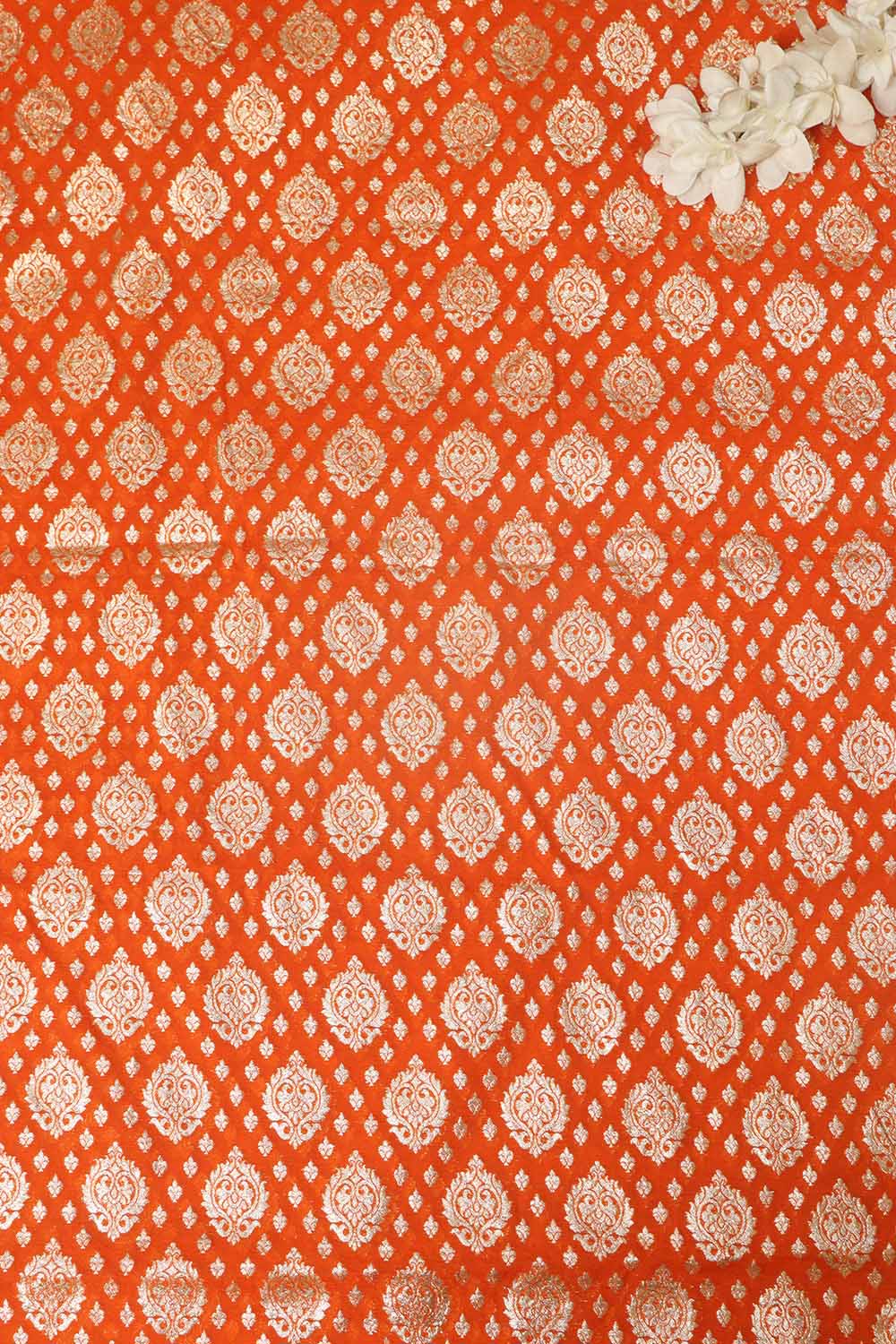 Luxurious Orange Banarasi Chanderi Silk Fabric ( 1 Mtr ) - Luxurion World