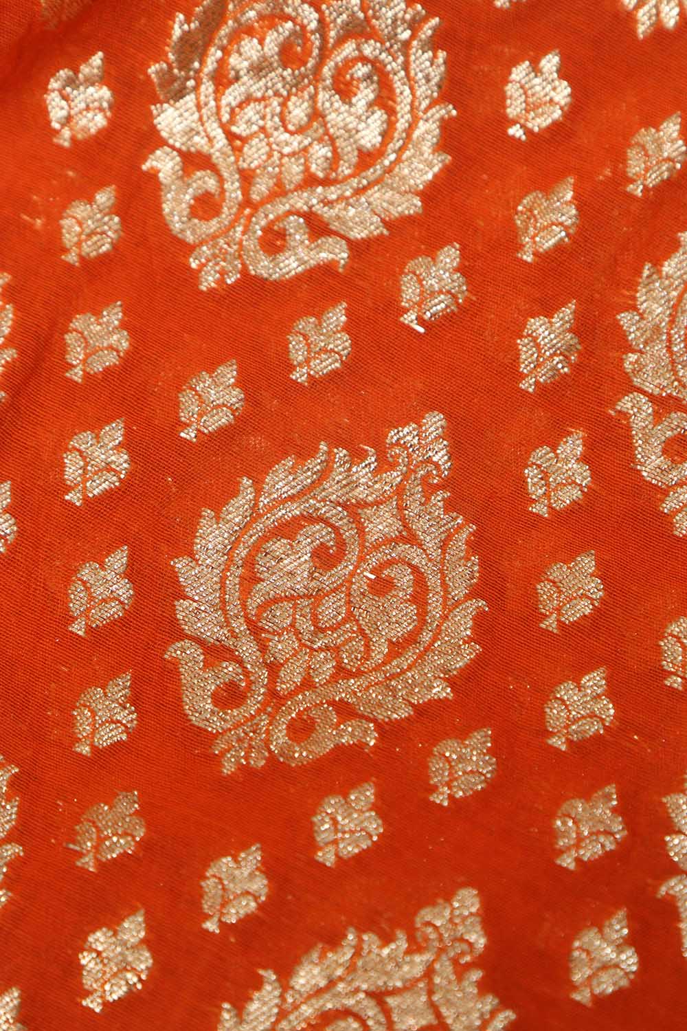 Luxurious Orange Banarasi Chanderi Silk Fabric ( 1 Mtr ) - Luxurion World