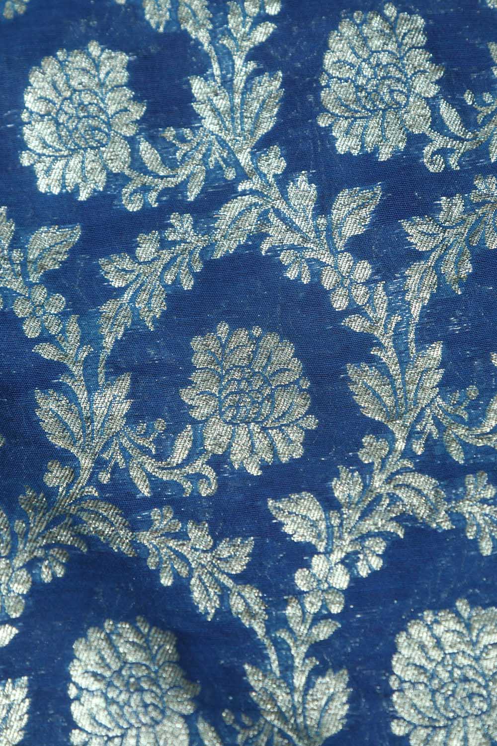 Elegant Blue Banarasi Chanderi Silk Fabric ( 1 Mtr ) - Luxurion World