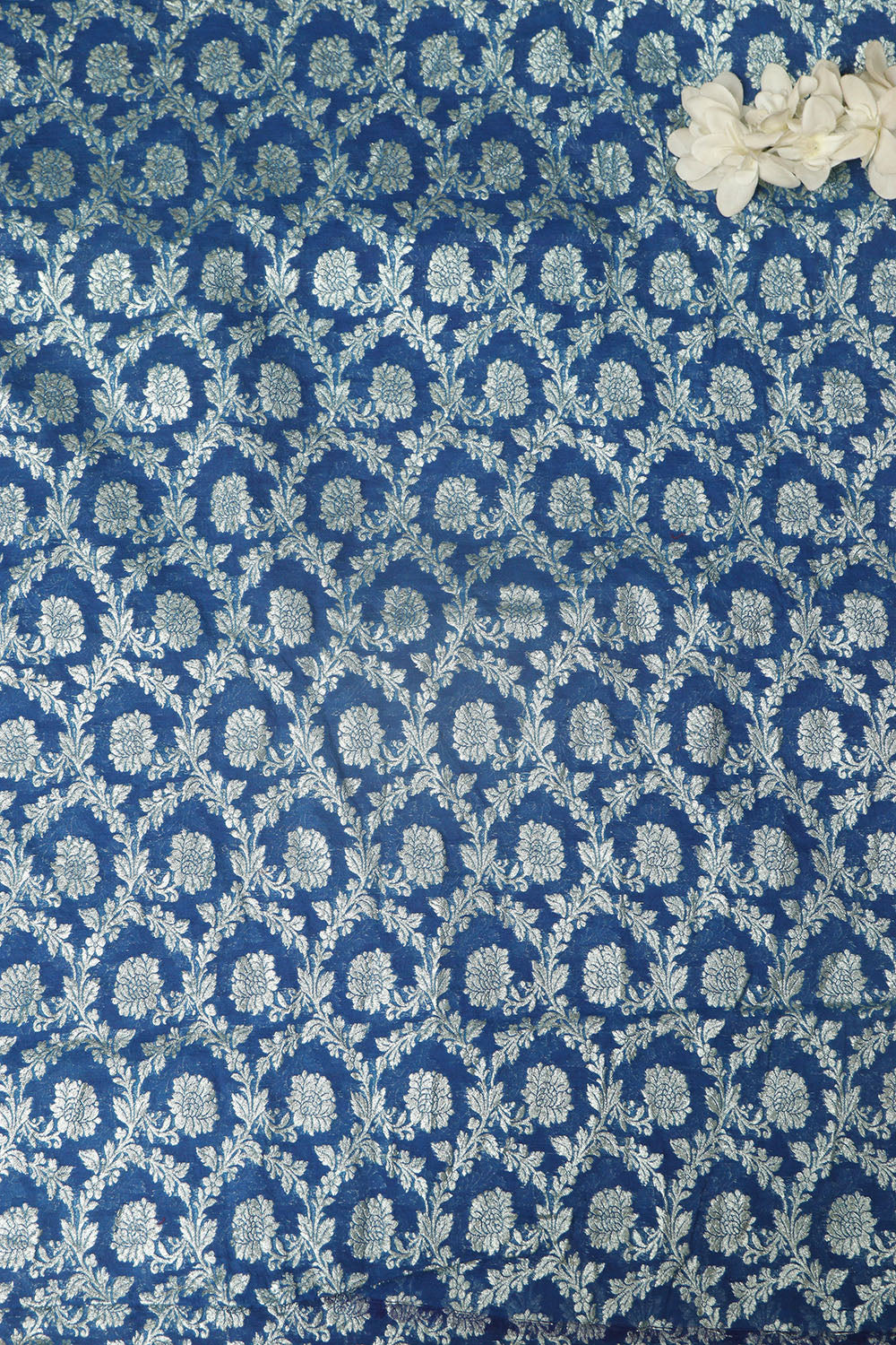 Elegant Blue Banarasi Chanderi Silk Fabric ( 1 Mtr ) - Luxurion World