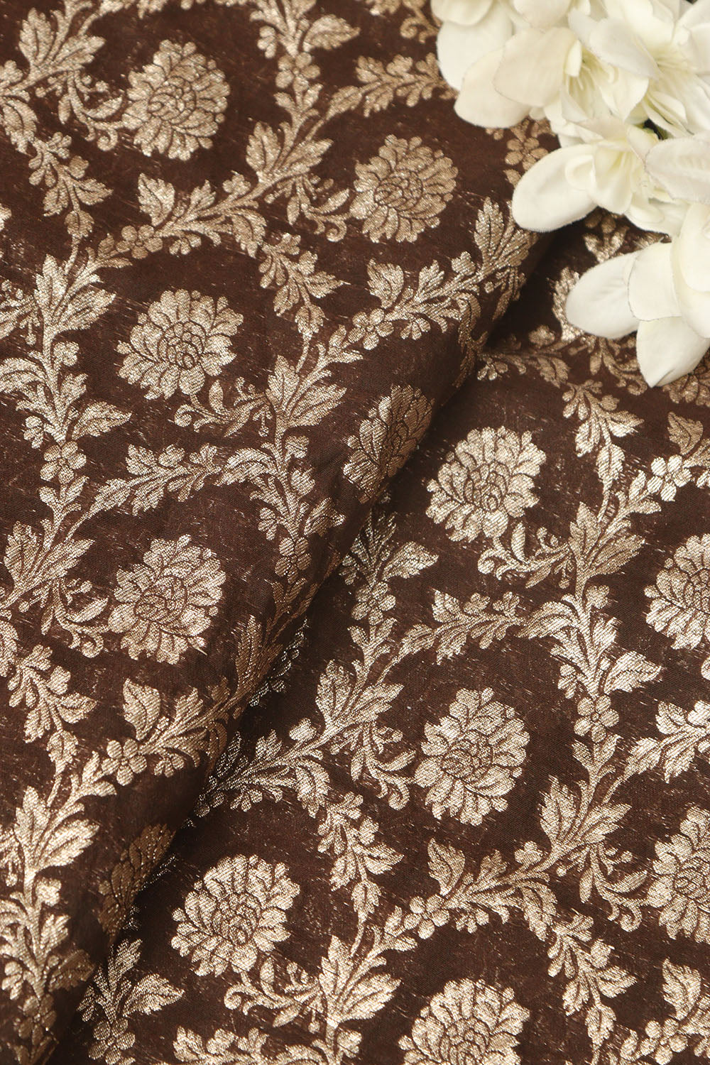 Elegant Brown Banarasi Chanderi Silk Fabric ( 1 Mtr ) - Luxurion World