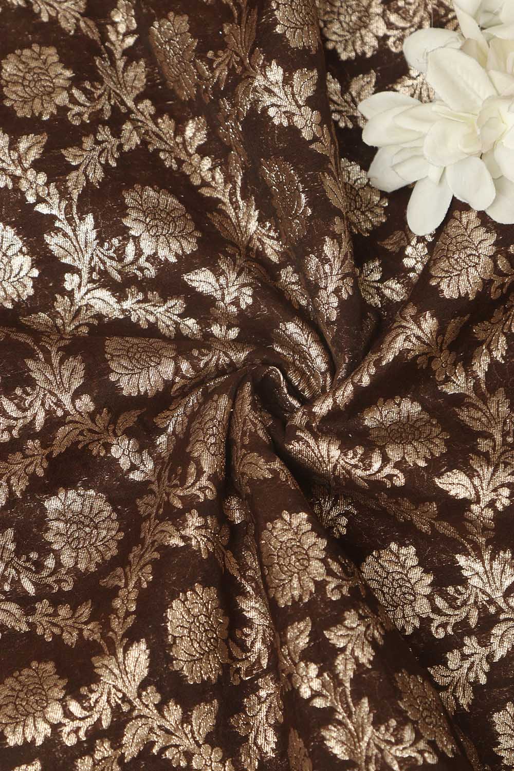 Elegant Brown Banarasi Chanderi Silk Fabric ( 1 Mtr ) - Luxurion World