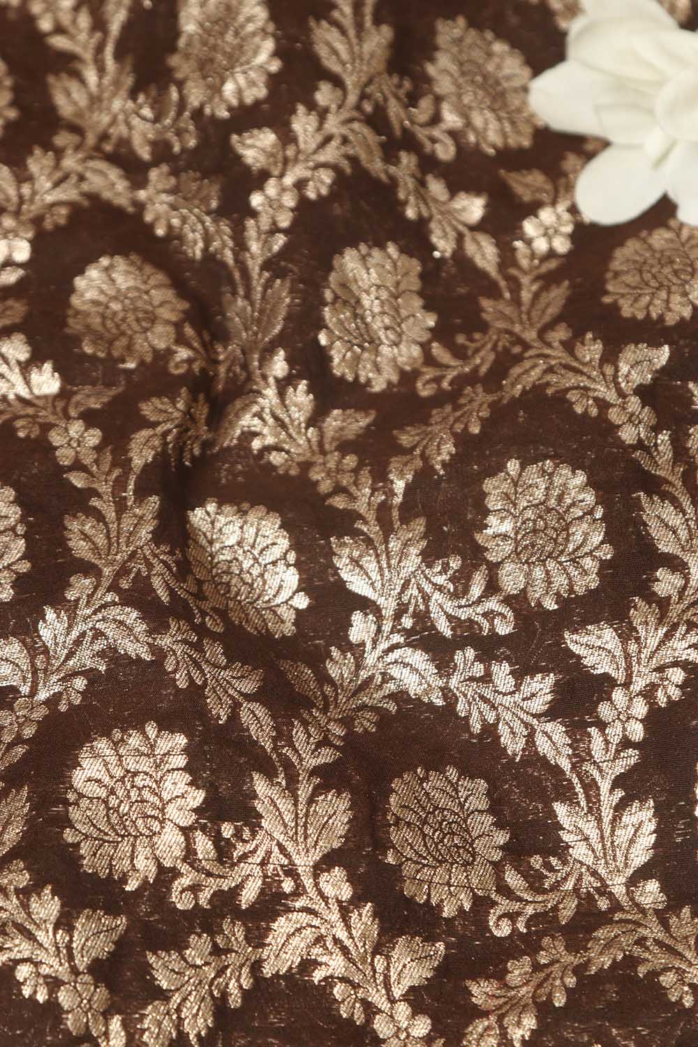 Elegant Brown Banarasi Chanderi Silk Fabric ( 1 Mtr ) - Luxurion World