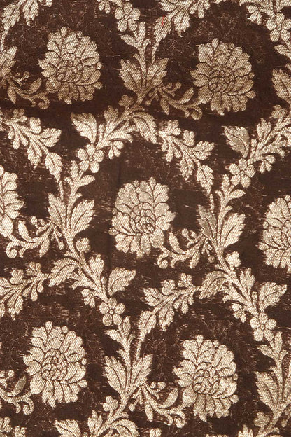 Elegant Brown Banarasi Chanderi Silk Fabric ( 1 Mtr ) - Luxurion World