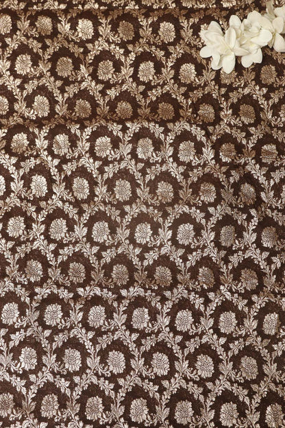 Elegant Brown Banarasi Chanderi Silk Fabric ( 1 Mtr ) - Luxurion World