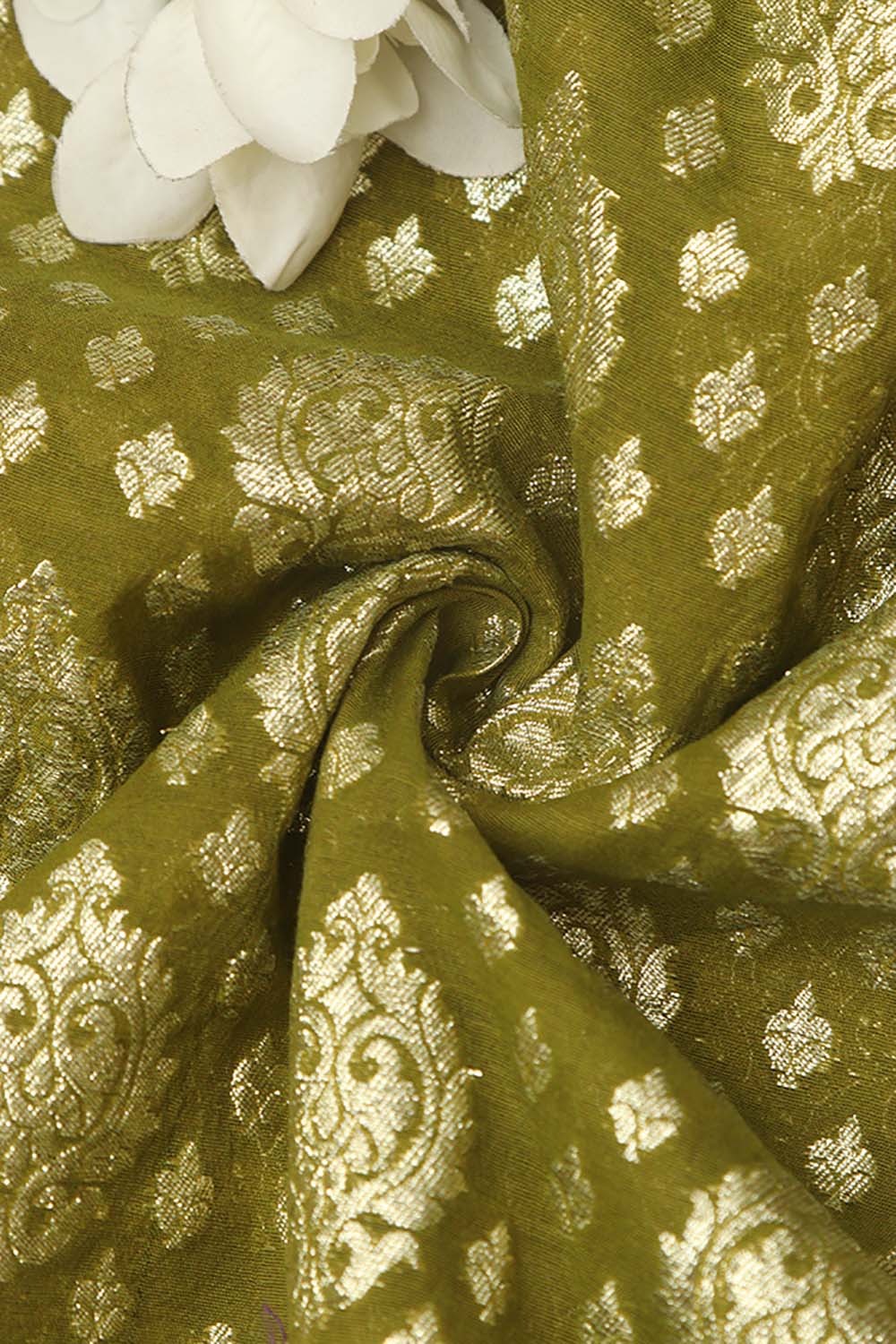 Green Banarasi Chanderi Silk Fabric ( 1 Mtr ) - Luxurion World