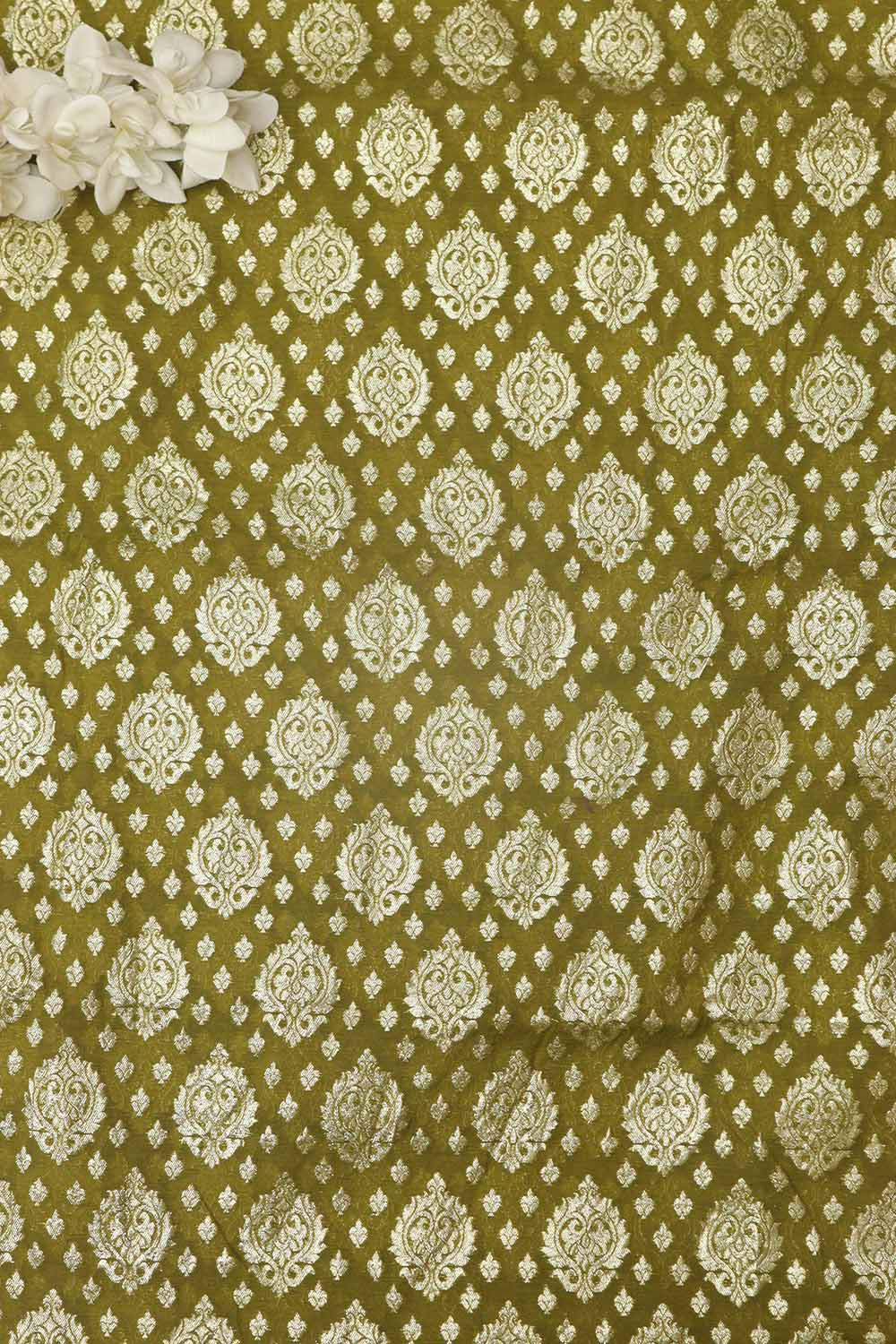 Green Banarasi Chanderi Silk Fabric ( 1 Mtr ) - Luxurion World