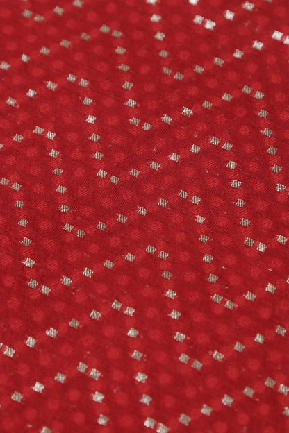 Red Banarasi Cotton Zig Zag Design Fabric ( 1 Mtr ) - Luxurion World