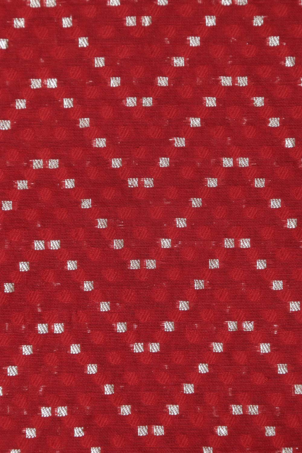 Red Banarasi Cotton Zig Zag Design Fabric ( 1 Mtr ) - Luxurion World