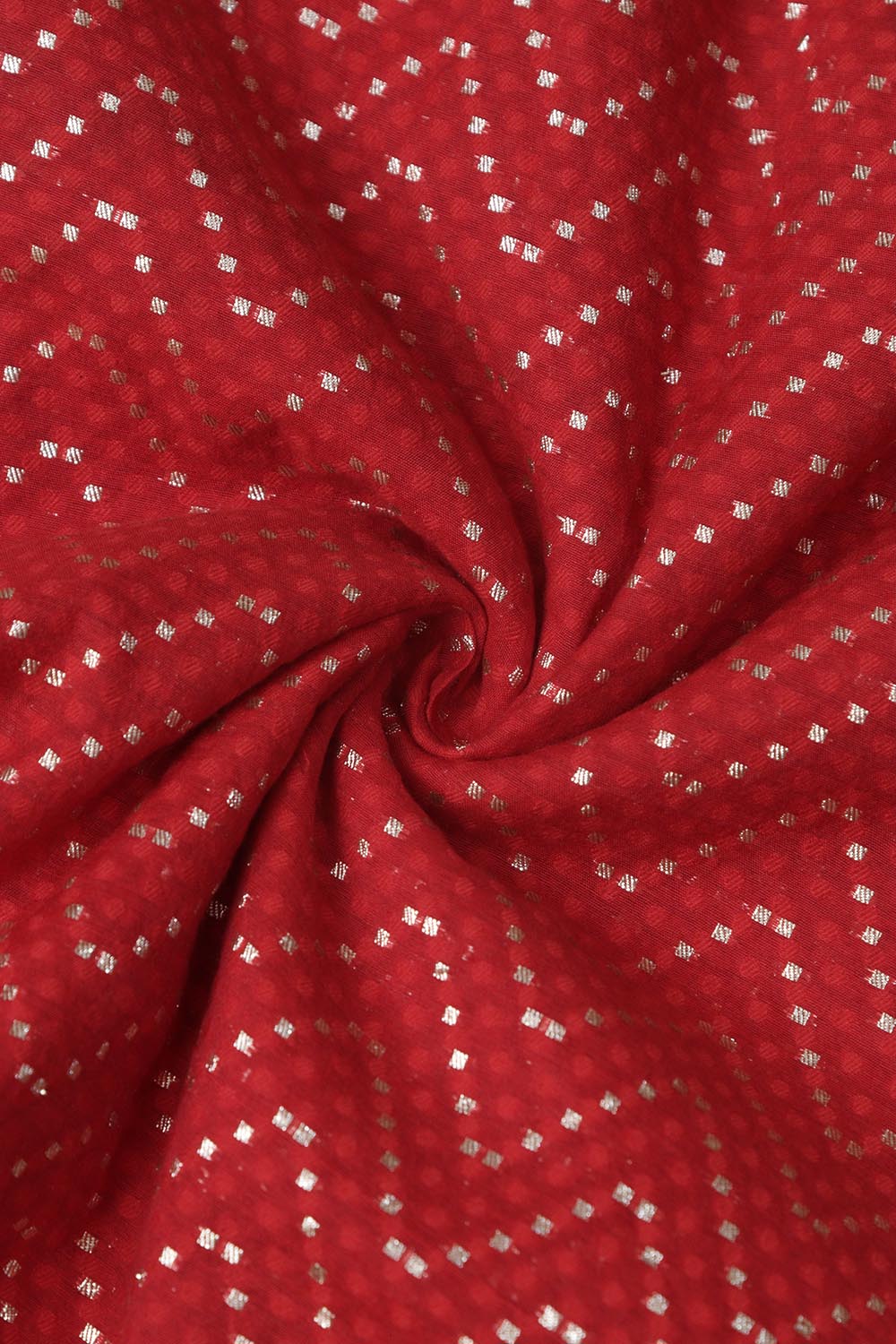 Red Banarasi Cotton Zig Zag Design Fabric ( 1 Mtr ) - Luxurion World