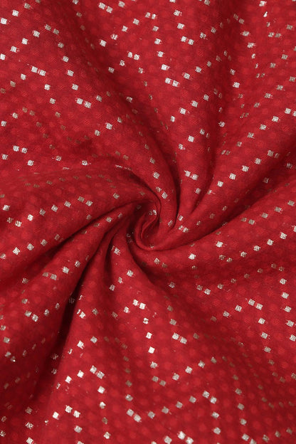 Red Banarasi Cotton Zig Zag Design Fabric ( 1 Mtr ) - Luxurion World