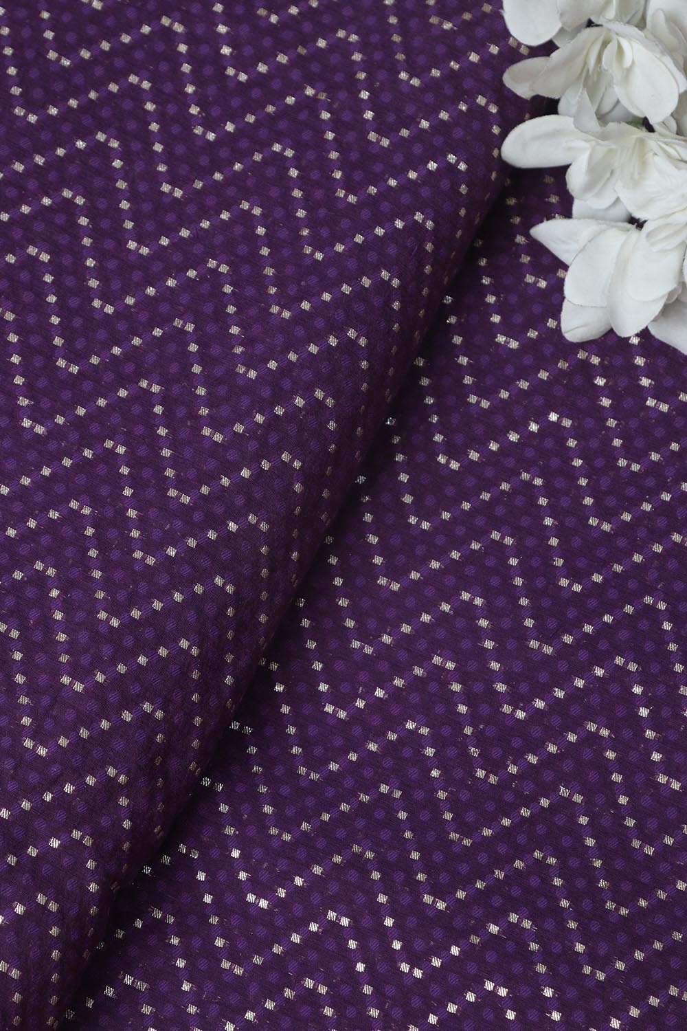 Stunning Purple Banarasi Cotton Zig Zag Design Fabric ( 1 Mtr ) - Luxurion World