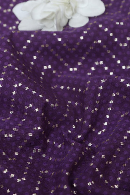 Stunning Purple Banarasi Cotton Zig Zag Design Fabric ( 1 Mtr ) - Luxurion World