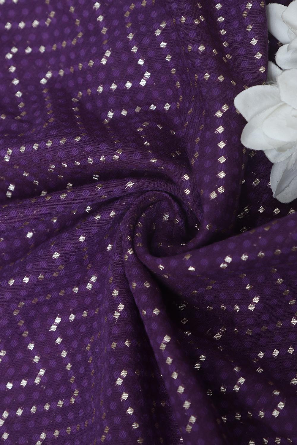 Stunning Purple Banarasi Cotton Zig Zag Design Fabric ( 1 Mtr ) - Luxurion World