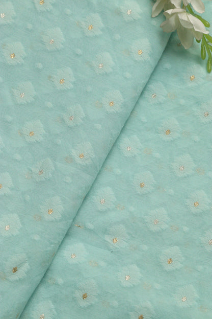 Blue Banarasi Cotton Fabric - 1 Mtr Length - Luxurion World