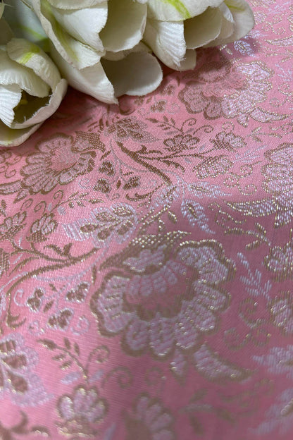 Pink Banarasi Brocade Silk Fabric ( 1 Mtr ) - Luxurion World