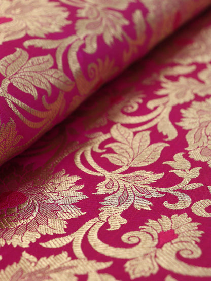 Pink Banarasi Kimkhwab Silk Fabric ( 0.75 Mtr ) - Luxurion World